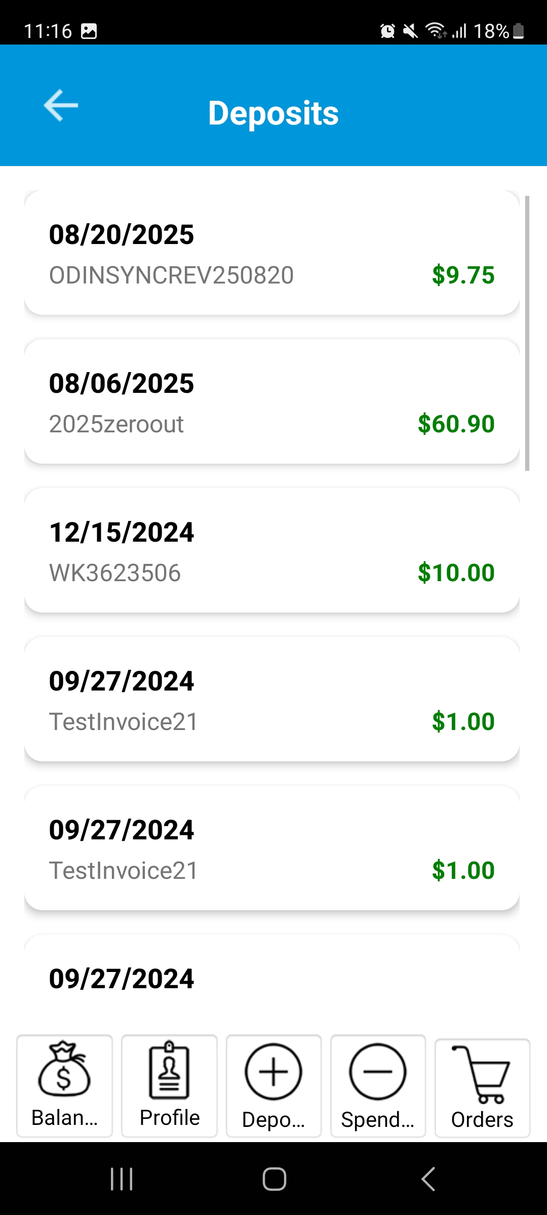 Manage money screen